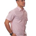 Camisa social masculina de algodão listrada vinho, manga curta