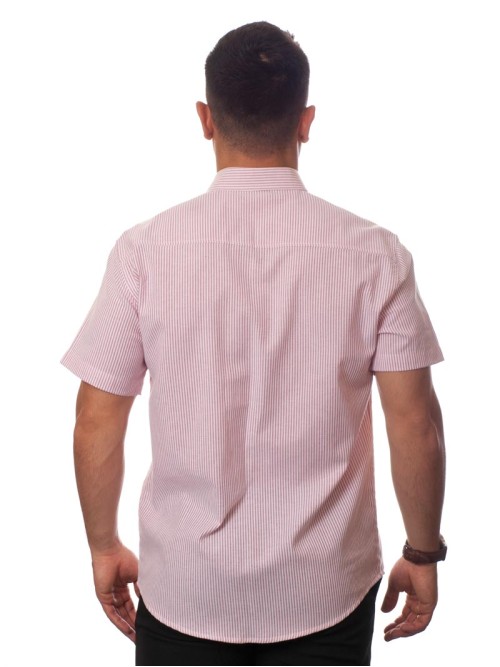 Camisa social masculina de algodão listrada vinho, manga curta Camisa social masculina de algodão listrada vinho, manga curta