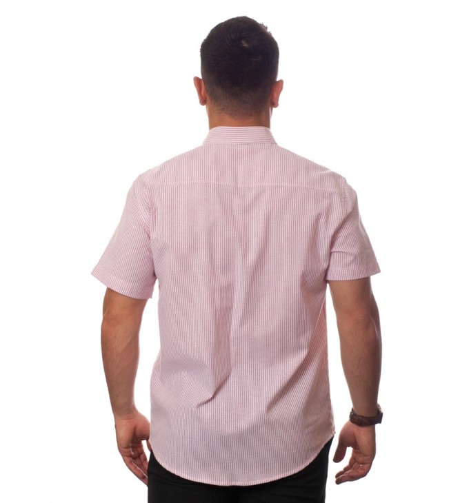 Camisa social masculina de algodão listrada vinho, manga curta