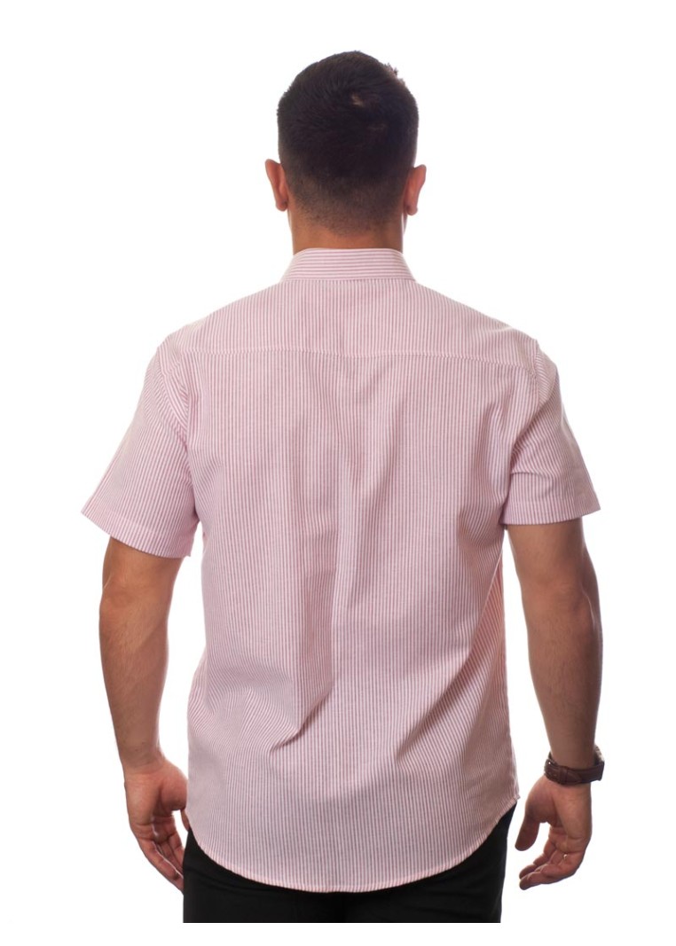 Camisa social masculina de algodão listrada vinho, manga curta
