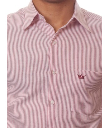 Camisa social masculina de algodão listrada vinho, manga curta