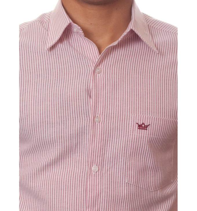 Camisa social masculina de algodão listrada vinho, manga curta