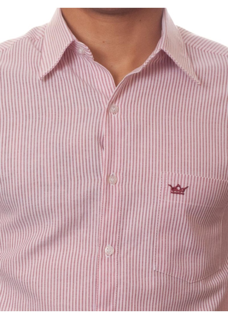 Camisa social masculina de algodão listrada vinho, manga curta