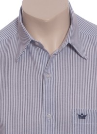 Camisa social masculina de algodão listrada marinho, manga curta