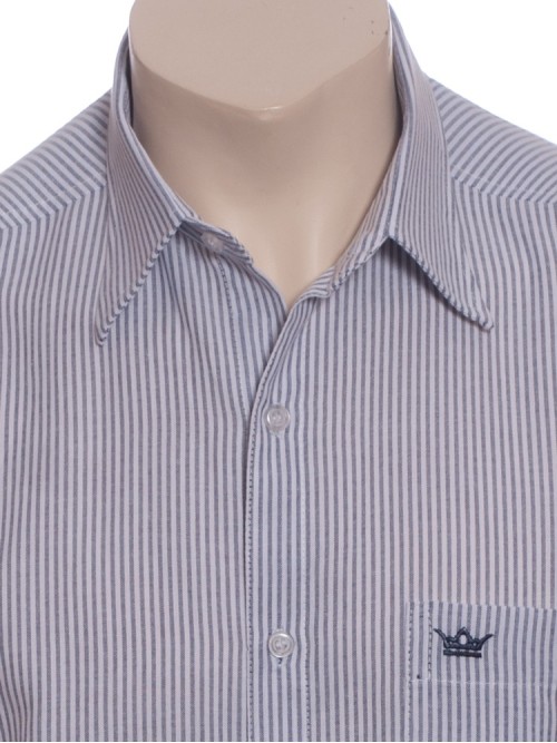 Camisa social masculina de algodão listrada marinho, manga curta