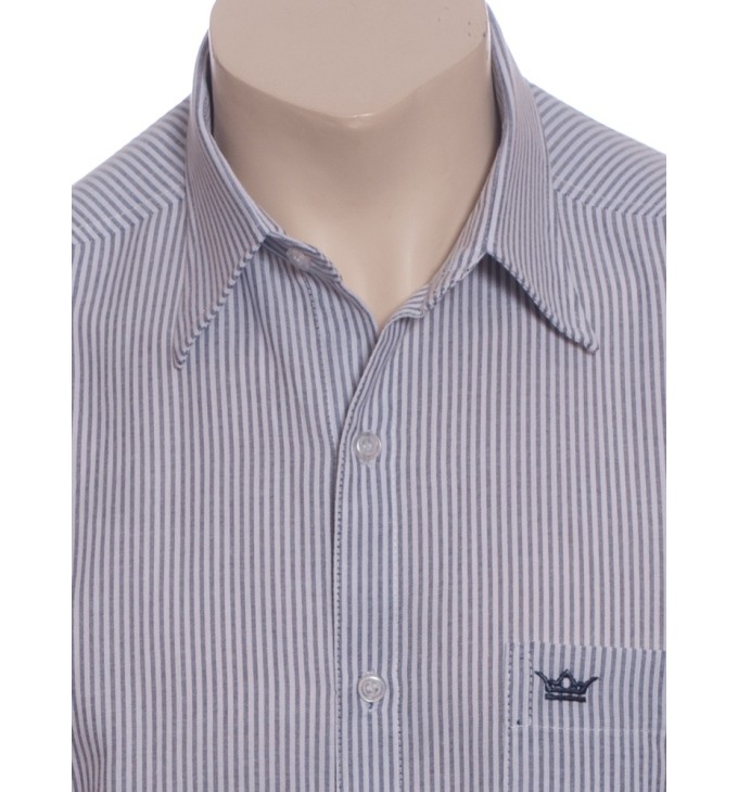 Camisa social masculina de algodão listrada marinho, manga curta Camisa social masculina de algodão listrada marinho, manga curta