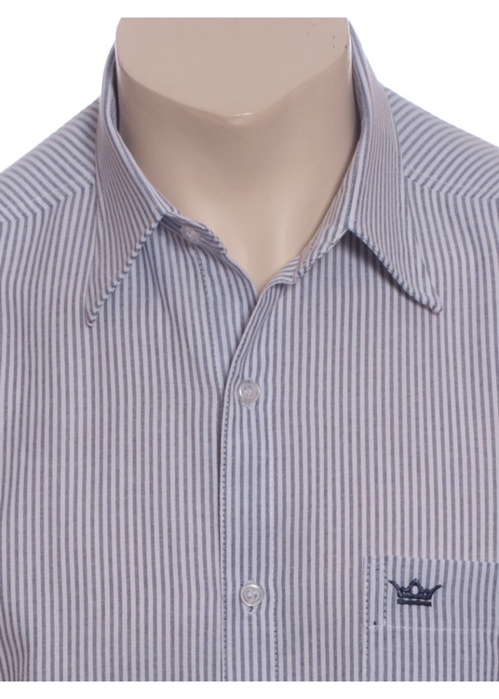 Camisa social masculina de algodão listrada marinho, manga curta