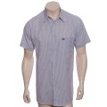 Camisa social masculina de algodão listrada marinho, manga curta