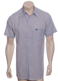 Camisa social masculina de algodão listrada marinho, manga curta