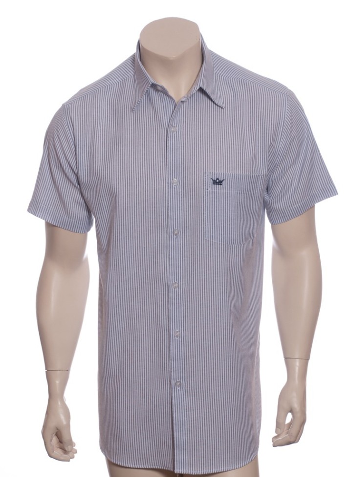 Camisa social masculina de algodão listrada marinho, manga curta