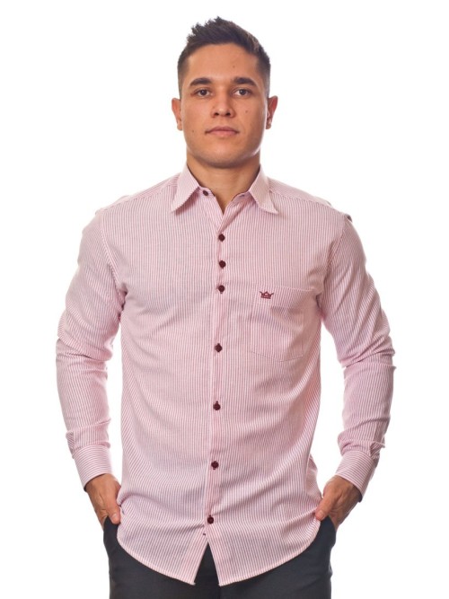 Camisa masculina listrada vinho manga longa de algodão