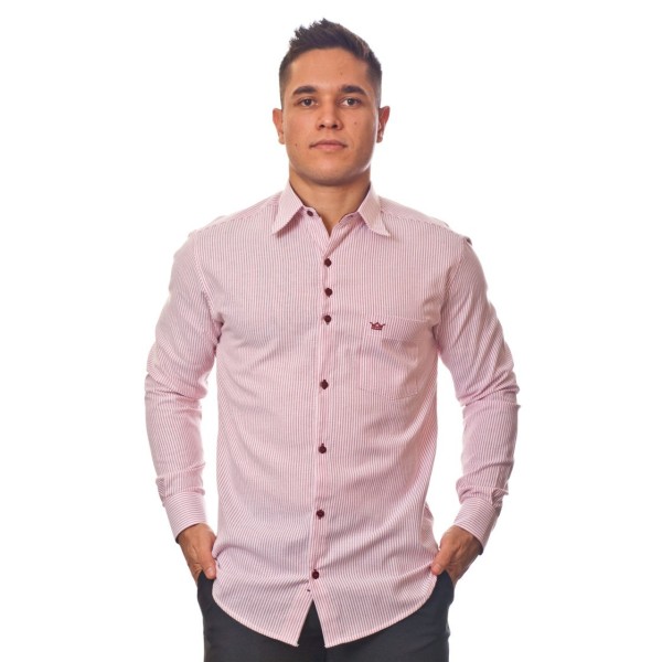 Camisa masculina listrada vinho manga longa de algodão