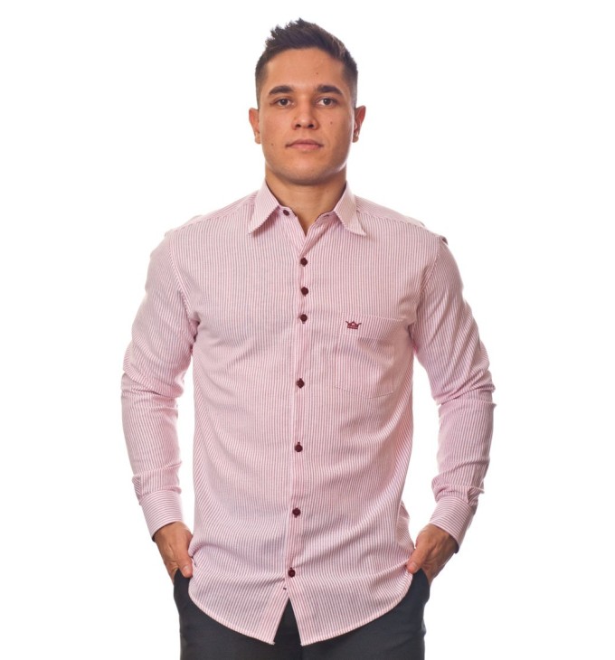 Camisa masculina listrada vinho manga longa de algodão Camisa masculina listrada vinho manga longa de algodão
