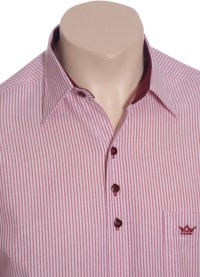 Camisa social masculina de algodão listrada com detalhe vinho, manga curta