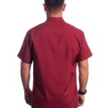 Camisa social masculina de microfibra manga curta com detalhe vinho