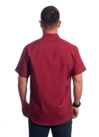 Camisa social masculina de microfibra manga curta com detalhe vinho