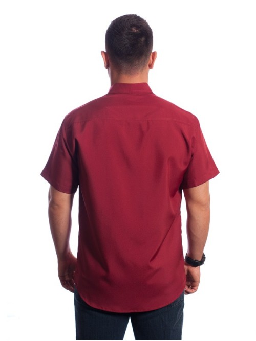 Camisa social masculina de microfibra manga curta com detalhe vinho