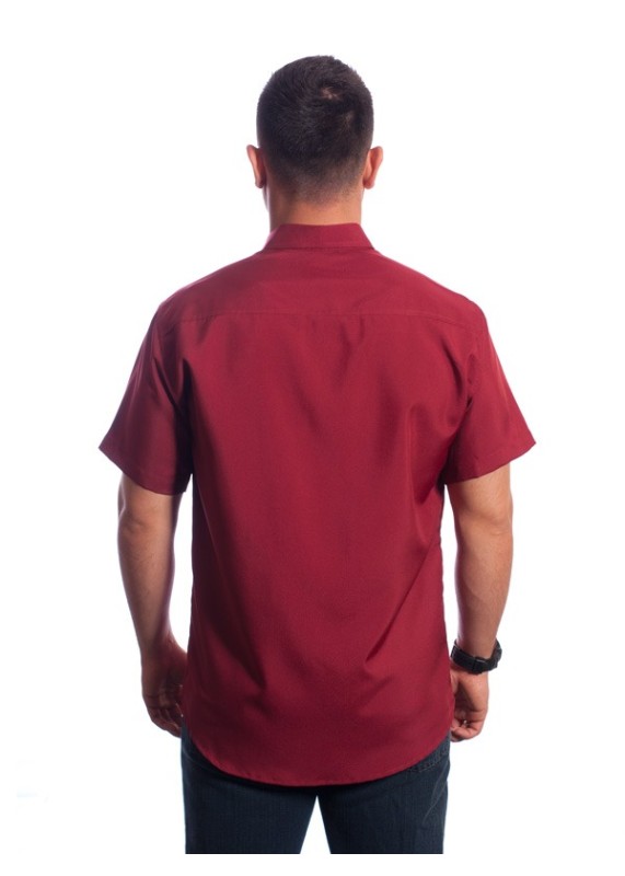 Camisa social masculina de microfibra manga curta com detalhe vinho