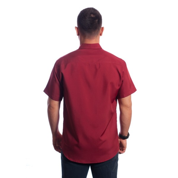 Camisa social masculina de microfibra manga curta com detalhe vinho