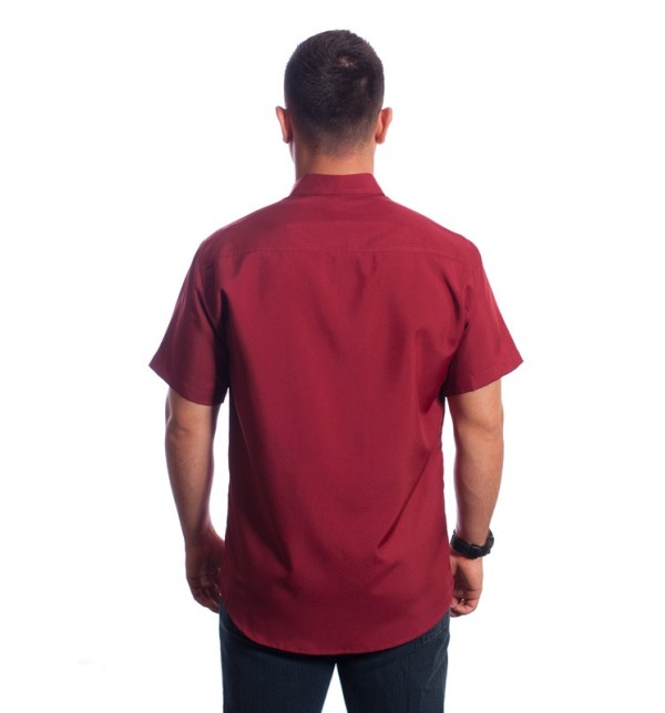 Camisa social masculina de microfibra manga curta com detalhe vinho