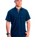 Camisa social masculina de microfibra manga curta com detalhe marinho