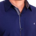 Camisa social masculina de microfibra manga curta com detalhe marinho