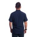 Camisa social masculina de microfibra manga curta com detalhe marinho