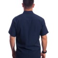 Camisa social masculina de microfibra manga curta com detalhe marinho