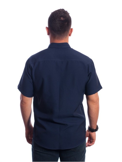 Camisa social masculina de microfibra manga curta com detalhe marinho Camisa social masculina de microfibra manga curta com detalhe marinho