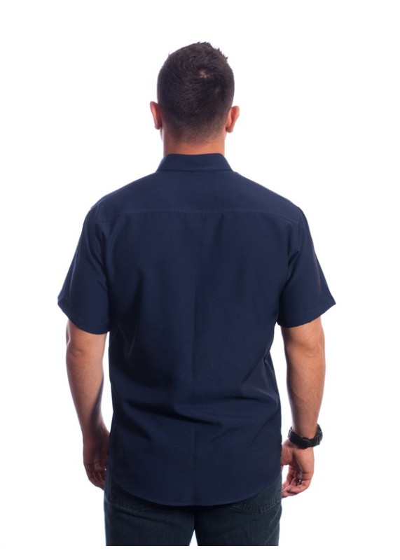 Camisa social masculina de microfibra manga curta com detalhe marinho