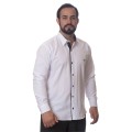 Camisa social masculina de tricoline com detalhe manga longa, branca