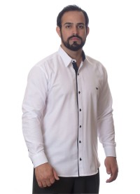 Camisa social masculina de tricoline com detalhe manga longa, branca
