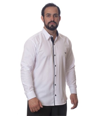 Camisa social masculina de tricoline com detalhe manga longa, branca