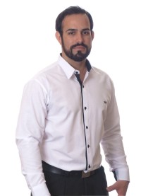 Camisa social masculina de tricoline com detalhe manga longa, branca