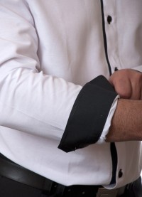 Camisa social masculina de tricoline com detalhe manga longa, branca