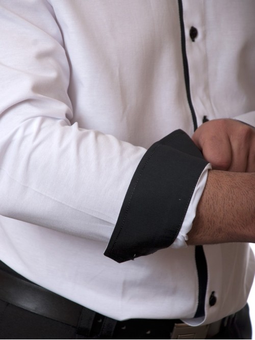 Camisa social masculina de tricoline com detalhe manga longa, branca