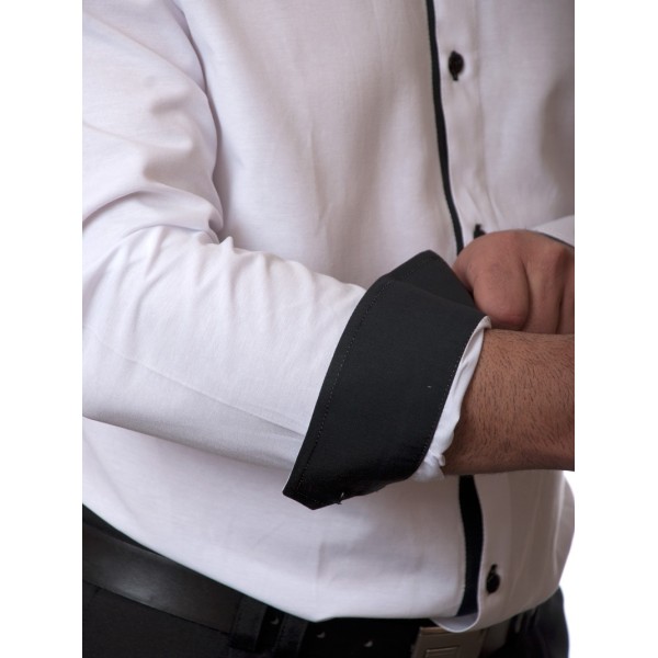 Camisa social masculina de tricoline com detalhe manga longa, branca