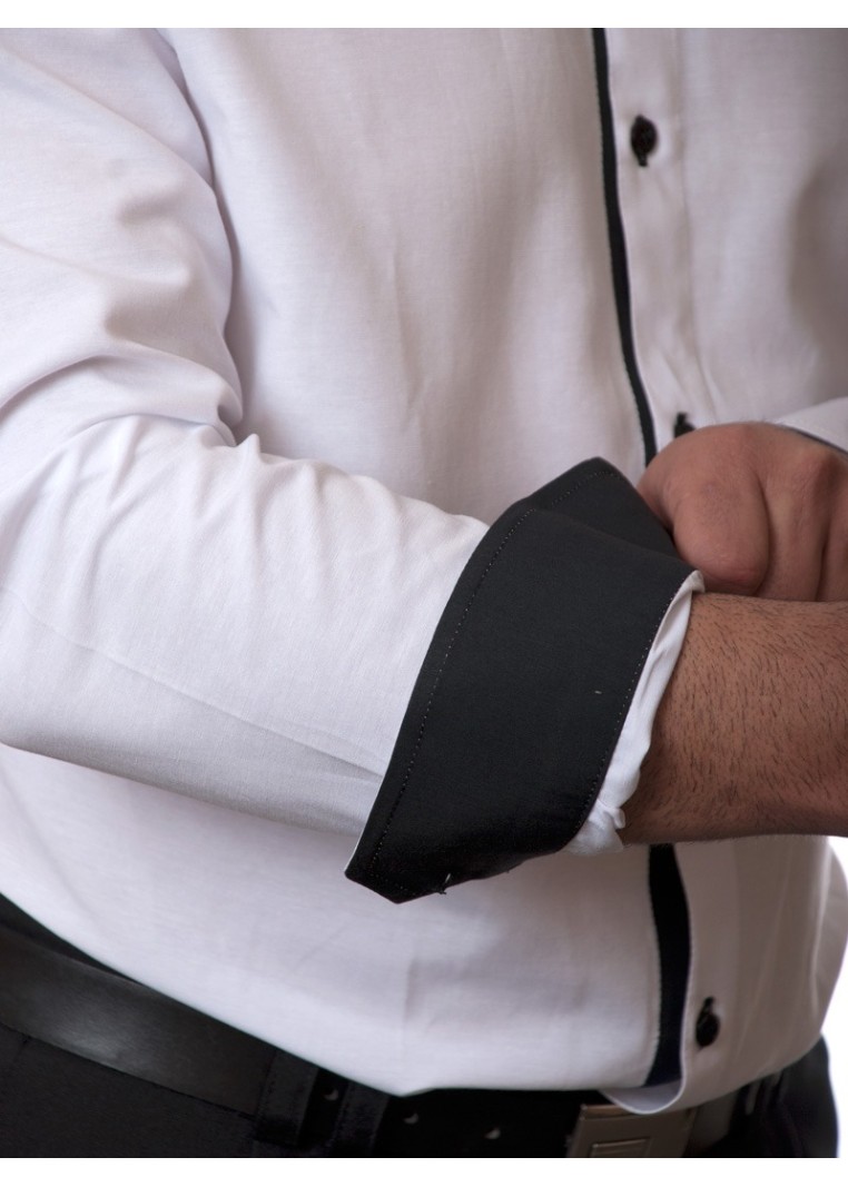 Camisa social masculina de tricoline com detalhe manga longa, branca