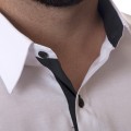 Camisa social masculina de tricoline com detalhe manga longa, branca