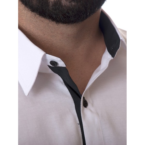 Camisa social masculina de tricoline com detalhe manga longa, branca