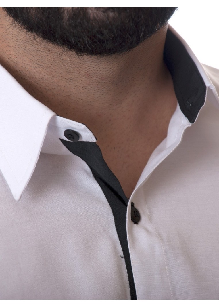 Camisa social masculina de tricoline com detalhe manga longa, branca