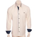 Camisa social masculina de tricoline com detalhe manga longa, palha