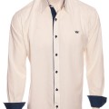 Camisa social masculina de tricoline com detalhe manga longa, palha