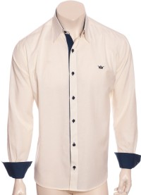 Camisa social masculina de tricoline com detalhe manga longa, palha