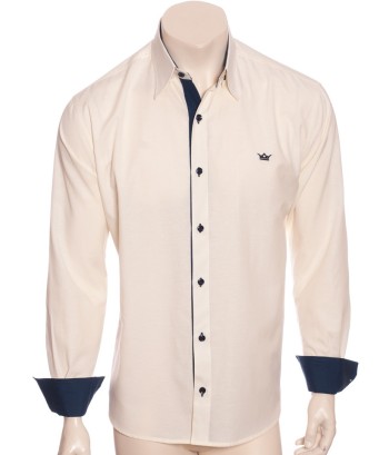Camisa social masculina de tricoline com detalhe manga longa, palha