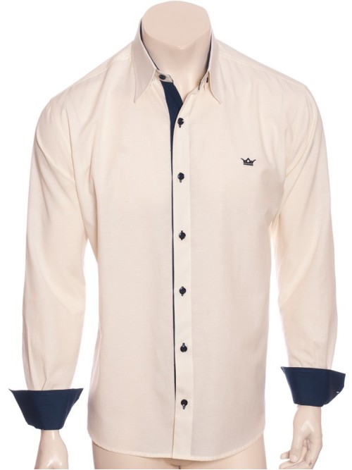 Camisa social masculina de tricoline com detalhe manga longa, palha