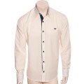 Camisa social masculina de tricoline com detalhe manga longa, palha