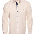 Camisa social masculina de tricoline com detalhe manga longa, palha