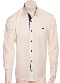 Camisa social masculina de tricoline com detalhe manga longa, palha