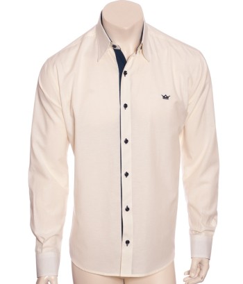 Camisa social masculina de tricoline com detalhe manga longa, palha